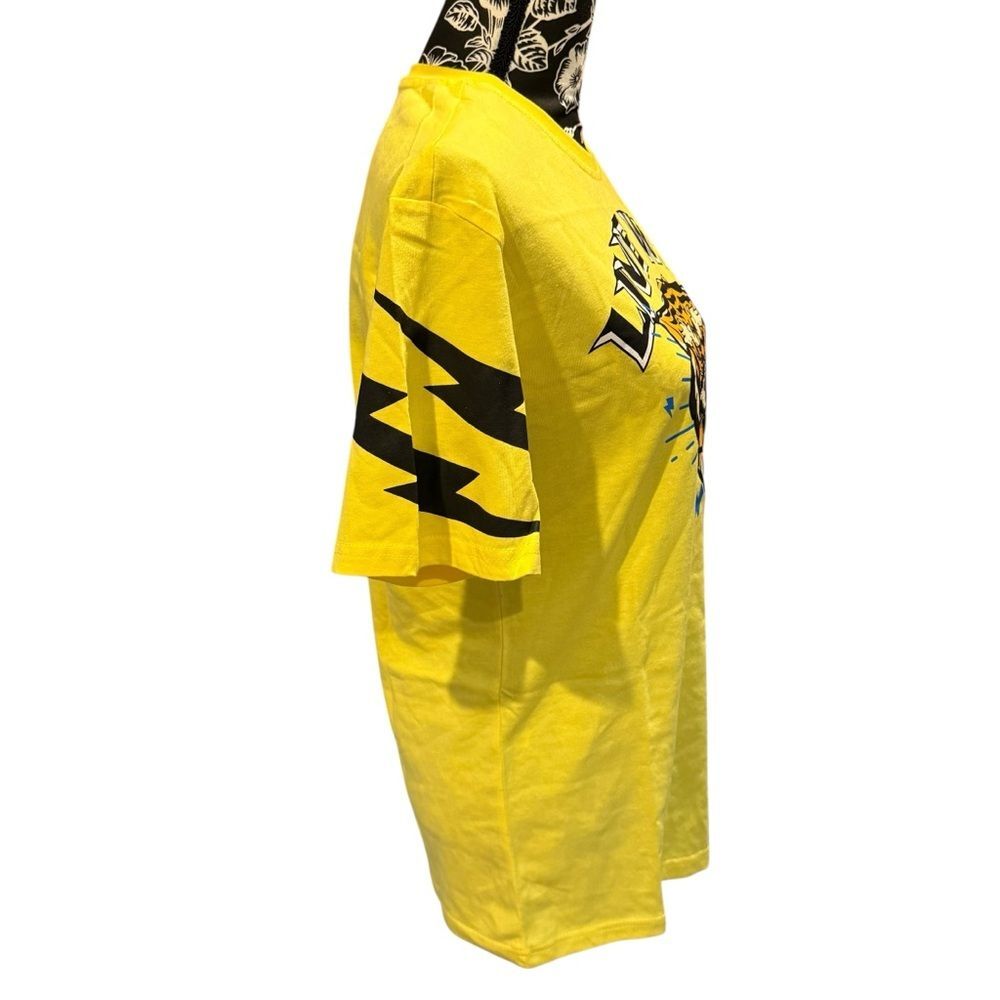 NWT Sole Goat Vibrant Yellow 'Live Wild' Tiger Graphic Tee Striped Sleeves-2XL - Picture 7 of 8